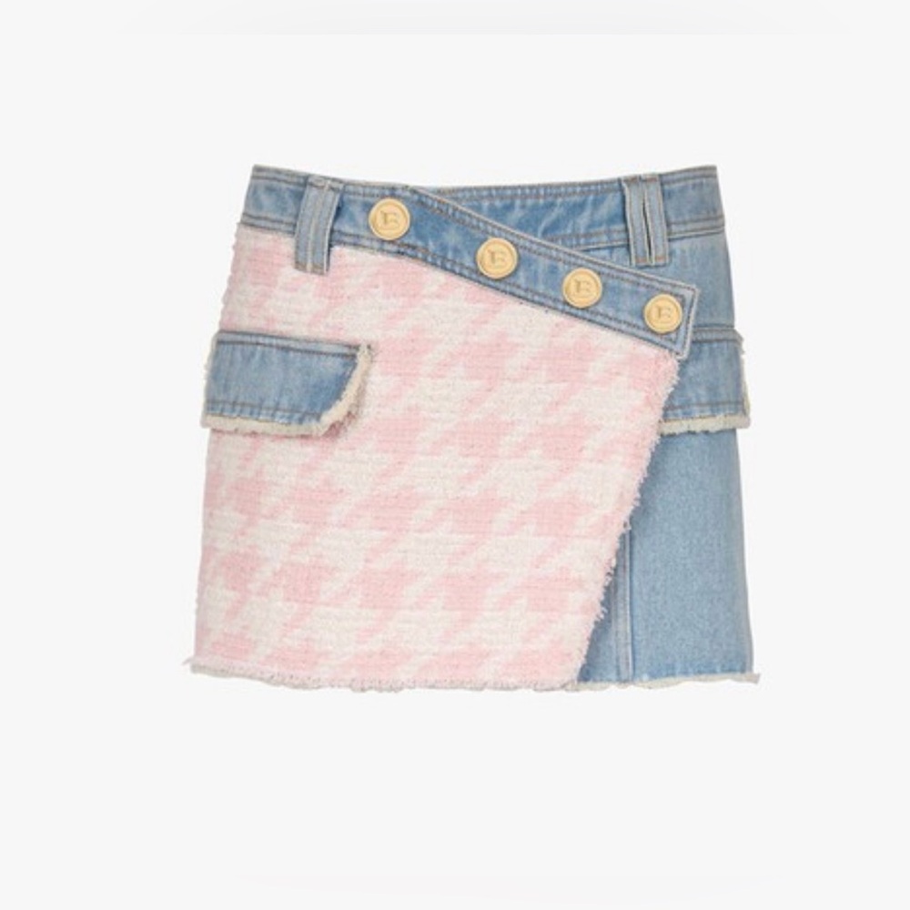 Pink tweed denim mini skirt 🩷